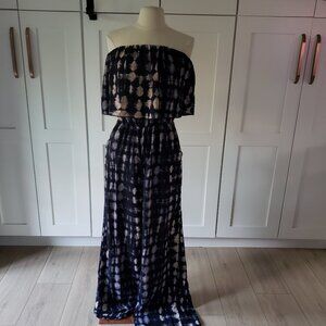 Tyche Jumpsuit Pants Womens M Blue Strapless Boho Flowy Wide Leg Romper Pant